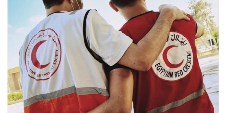 Les Volontaires du Croissant-Rouge égyptien et du Croissant-Rouge palestinien à Gaza 1 - Le Progrès Egyptien