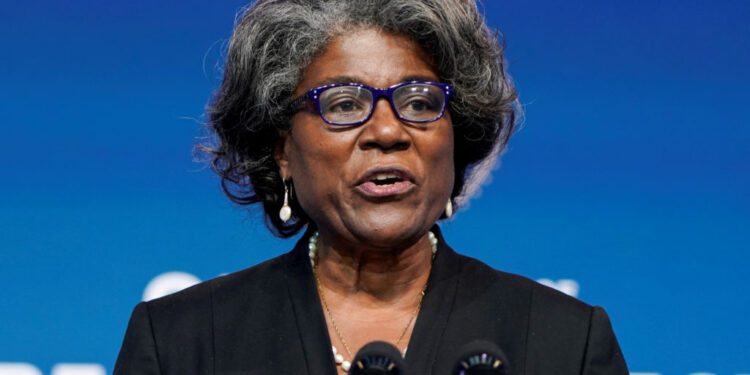 USA: Nous souhaitons assurer la paix entre Palestiniens et Israéliens 1 - Le Progrès Egyptien FILE PHOTO: Linda Thomas-Greenfield, U.S. President-elect Joe Biden's choice to become the next U.S. ambassador to the United Nations, speaks as President-elect Biden announces his national security nominees and appointees at his transition headquarters in Wilmington, Delaware, U.S., November 24, 2020. REUTERS/Joshua Roberts/File Photo