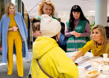 La Reine Maxima au chevet des réfugiés ukrainiens, en jaune et bleu