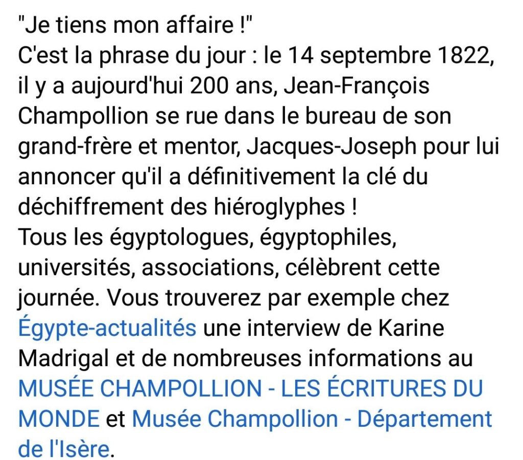 Carrefour de l’actualité, Les réseaux sociaux fêtent les 200 ans de l’Egyptologie ? 4 - Le Progrès Egyptien Carrefour de l’actualité, Les réseaux sociaux fêtent les 200 ans de l’Egyptologie ? 3 - Le Progrès Egyptien