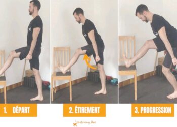 Étirement de l’arrière de la cuisse debout, avec chaise