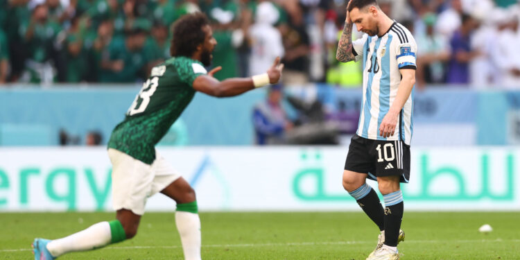 Doha, Qatar, 22nd November 2022. Lionel Messi of Argentina reacts as Saudi Arabia score their second goal during the FIFA World Cup 2022 match at Lusail Stadium, Doha. Picture credit should read: David Klein / Sportimage - Photo by Icon sport