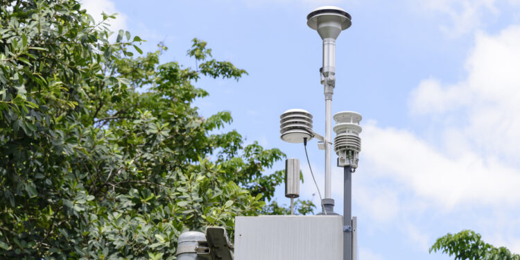 The pollution detector station in the park.