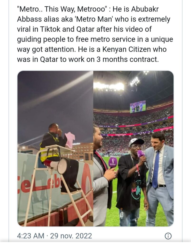 <strong>«Metro man», le jeune Kényan qui ambiance Doha</strong> 6 - Le Progrès Egyptien <strong>«Metro man», le jeune Kényan qui ambiance Doha</strong> 5 - Le Progrès Egyptien