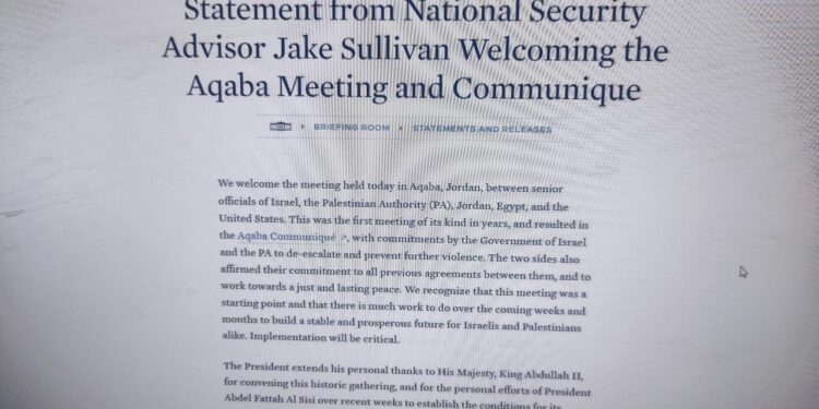 <strong>Réunion d'Aqaba : Biden valorise les efforts d’Al-Sissi</strong> 1 - Le Progrès Egyptien