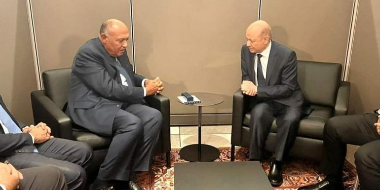 Choucri s'entretient avec le président du Conseil présidentiel du Yémen de la situation dans le pays 1 - Le Progrès Egyptien