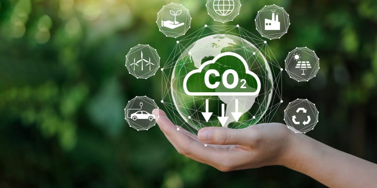 Reduce CO2 emission concept in the hand for environmental, global warming, Sustainable development and green business based on renewable energy.
