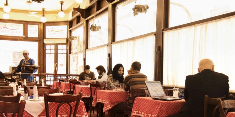 CRYNTC Interior of Cafe Riche, one of Cairo's oldest restaurants founded in 1908