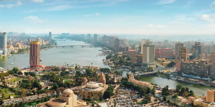 Panorama of Cairo cityscape taken during the sunset from the famous Cairo tower, Cairo, Egypt