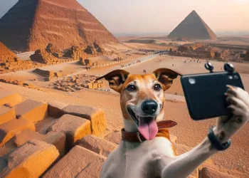 Un chien s’offre une balade au sommet de la pyramide de Khéops