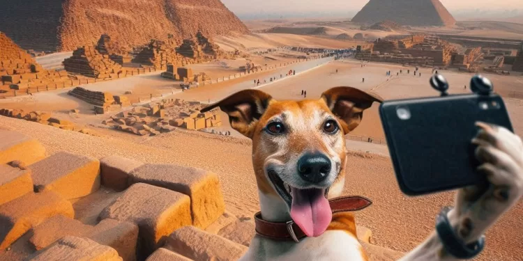 Un chien s'offre une balade au sommet de la pyramide de Khéops 2 - Le Progrès Egyptien Un chien s'offre une balade au sommet de la pyramide de Khéops 1 - Le Progrès Egyptien