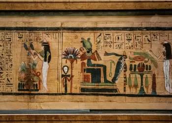 Palette de couleurs, les fleurs égyptiennes scintillent sur les murs des temples