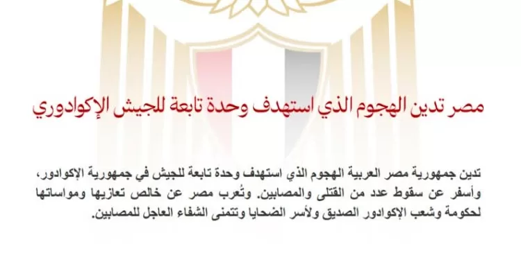 L’Egypte condamne fermement l’attaque contre une unité de l’armée équatorienne 1 - Le Progrès Egyptien