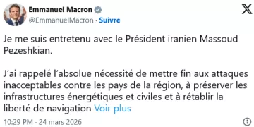 Guerre en Iran : Macron appelle Téhéran à «s’engager de bonne foi dans des négociations»