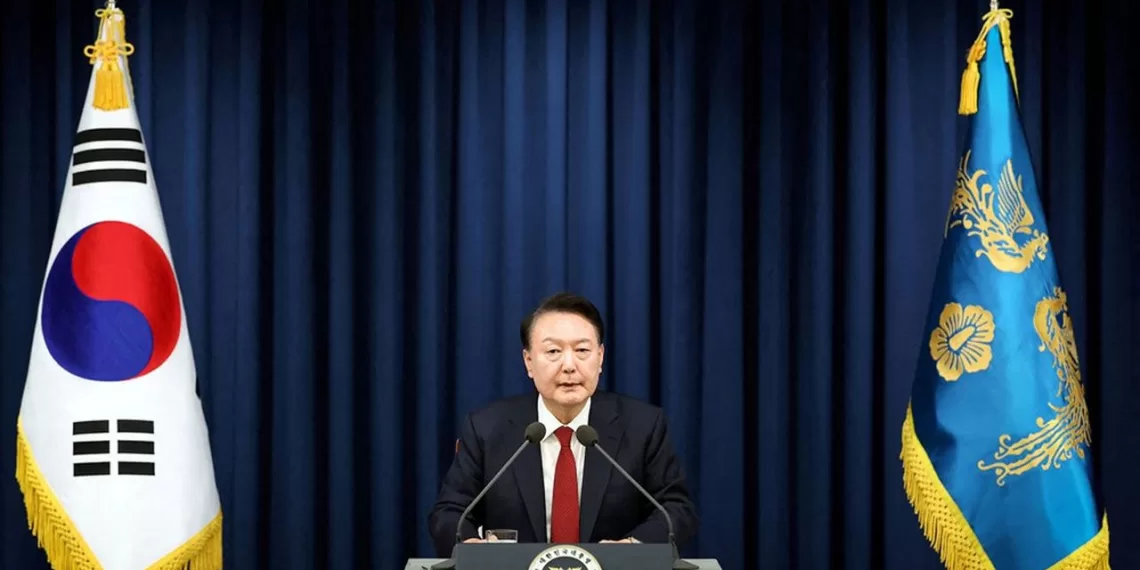 Séoul rassure la Corée du Nord sur ses exercices militaires avec Washington 1 - Le Progrès Egyptien South Korean President Yoon Suk Yeol delivers a speech to declare martial law in Seoul, South Korea, December 3, 2024. The Presidential Office/Handout via REUTERS ATTENTION EDITORS - THIS IMAGE HAS BEEN SUPPLIED BY A THIRD PARTY. TPX IMAGES OF THE DAY