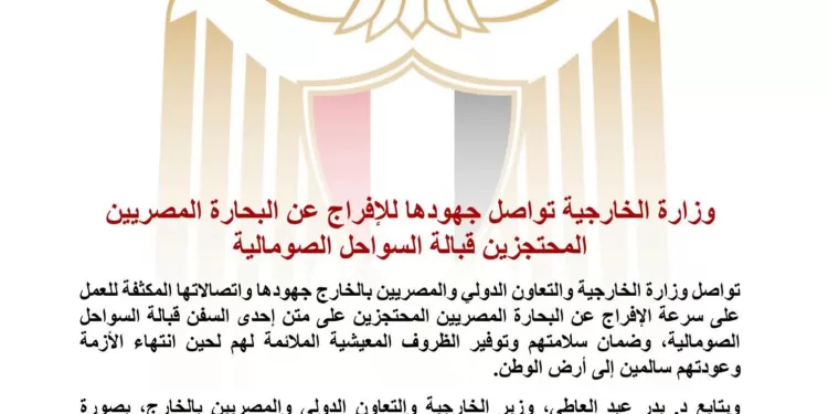 Efforts continus des Affaires étrangères pour libérer les marins égyptiens détenus au large des côtes somaliennes 1 - Le Progrès Egyptien